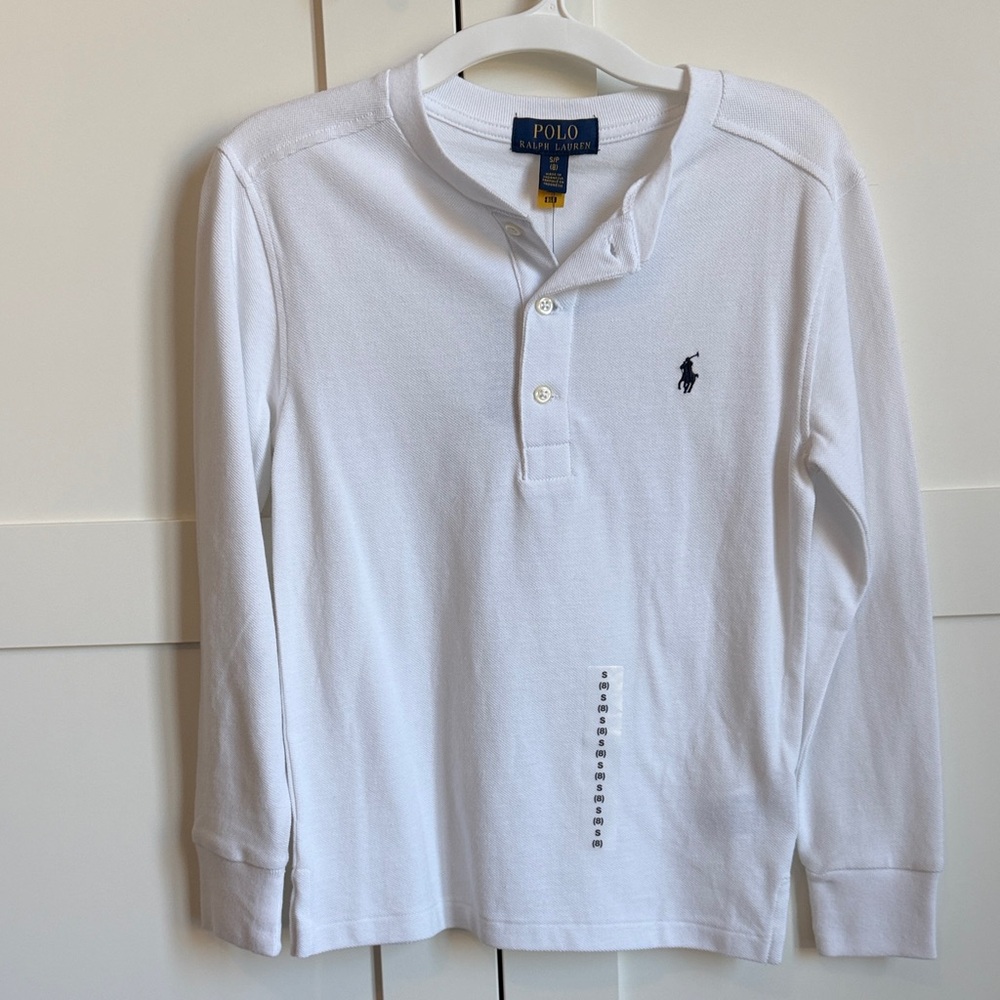 Polo Ralph Lauren White Henley Shirt - small size 8